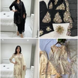 Fandy Embroidered Sequins work Kurti Palazzo Set-Available 2 Colours