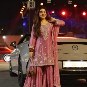 Pure Fandy Silk Embroidered Sequins work Sharara Set