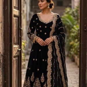 Pure Georgette Embroidered Sequins Black Anarkali Gown Set