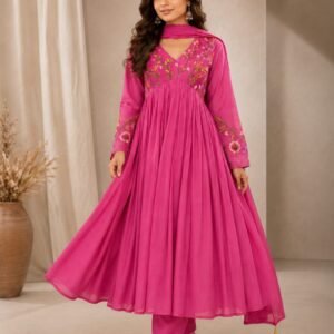 Designer Women's Ethnics wear Pure Banarasi Mal Chanderi Blend 3 Piece Anarkali Set