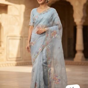 D'naari Special Chiffon Zaal Sequins Embroidered Bungli work Saree-Available 5 Colours