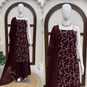 Georgette Straight Kurta Set With Thread Sequins