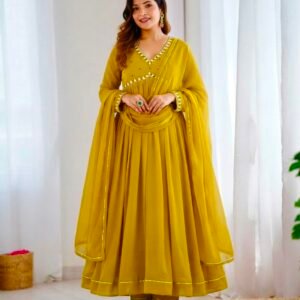 Premium Georgette Blooming Anarkali Gown Set with Khatli Work
