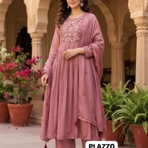 AARDHYA-Premium Mul Chanderi Kurti Palazzo Set With Embroidered Sequins