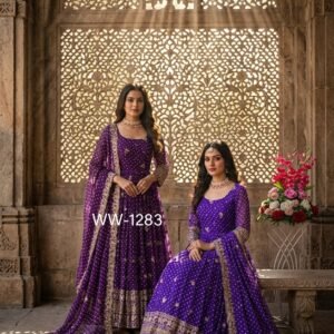 Bandhani Printed Anarkali Gown With Embroidered Sequins -Available 2 Colours