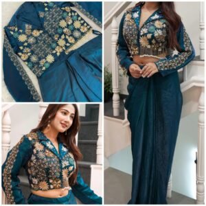 Fandy Satin Silk ndo-western Lehanga Dhoti & Crop Top With Embroidered Sequins