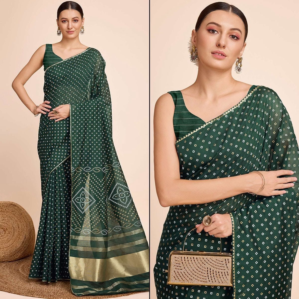 Rajwadi Green Kanjivaram Cotton Silk With Zari Weaving Saree
