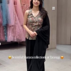 D'naari Georegette Embroidered Sequins Top Palazzo & Dupatta-Black