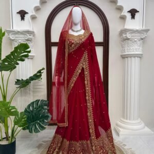 Karwachauth Special-Georgette Intricate Thread Sequins Saree With Net Dupatta