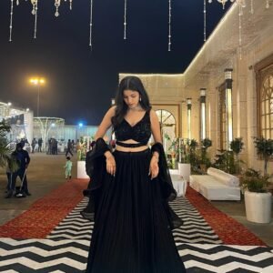 Pure Georgette Black Lehanga With Embroidered Sequins Stitched Blouse