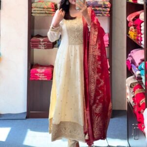 Festive Special Embroidered Sequins Anarkali Suit With Banarasi Dupatta