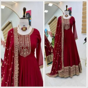 Premium Georgette Embroidered Sequins Anarkali Suit Set-MAROON