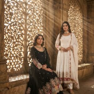 Women's Ethnic Designer Georgette Anarkali Gown With Coding Sequins Embroidered -AVAILABLE 2 COLOURS