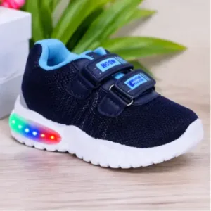Kids LED Light Sports Shoes – Sky Blue Synthetic Sneakers with Velcro Strap for Boys & Girls ( blue, 3.5-4 Years )