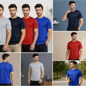Men's Solid T-Shirt Combo Pack of 4 – Multicolor Regular Fit Dry-Fit Round Neck Half Sleeve Sports T-Shirts ( multicolor, L )