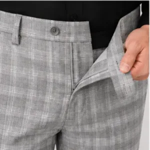 Men's Checked Trousers – Slim Fit Polycotton Pants for Casual, Office & Party Wear ( white, 36 )
