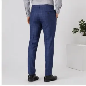 Men's Checked Trousers – Slim Fit Polycotton Pants for Casual, Office & Party Wear ( blue, 28 )