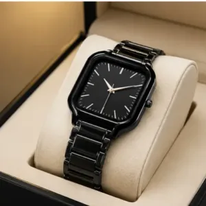 Women’s Square Black Dial Watch – Stainless Steel Strap Quartz Analog Wristwatch | Stylish Rose Fashion Watch ( black, OS )