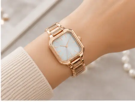 aDWn3Uq6ZbnAQhyZgWcKydTKCeVrMoCQdDMBlatt.webp Women’s Square Black Dial Watch – Stainless Steel Strap Quartz Analog Wristwatch | Stylish Rose Fashion Watch ( gold, OS )