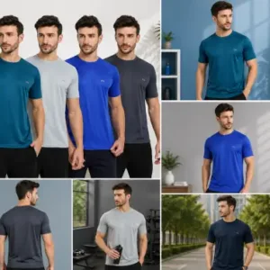 Men's Solid T-Shirt Combo Pack of 4 – Multicolor Regular Fit Dry-Fit Round Neck Half Sleeve Sports T-Shirts ( multicolor, S )