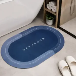Anti-Skid Water Absorbent Oval Bathroom Mat – Quick Dry Rubber Floor Doormat for Bathroom & Kitchen ( blue, OS )