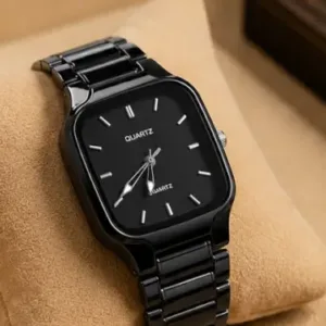 Men's Black Analog Quartz Watch – Stylish Square Dial Metal Strap Wrist Watch for Boys & Men ( black, OS )