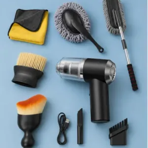 Portable Car Cleaning Kit – Handheld Vacuum Cleaner with Brushes & Microfiber Cloth for Interior & Exterior Cleaning ( black, OS )