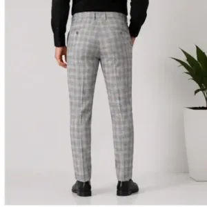 Men's Checked Trousers – Slim Fit Polycotton Pants for Casual, Office & Party Wear ( white, 38 )