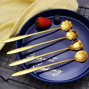 4 Pcs Golden Decorative Spoon Set – Stylish Floral Design Spoons for Kitchen & Dining ( gold, OS )
