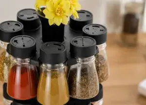 16-in-1 Revolving Condiment Set – Rotating Plastic Spice Rack & Kitchen Masala Organizer ( black, OS )