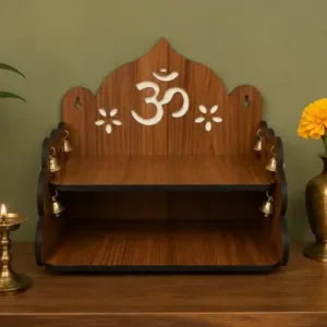 Wooden Hanging Temple – 2-Step Decorative Mandir for Home & Puja Room | Traditional Spiritual Wall Hanging ( brown, OS )