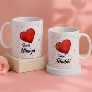 Rakhi Gift Combo Set – Bhaiya Bhabhi Rakhi with 2 Coffee Mugs & Festive Gift Set (5 Pieces) ( default, OS )