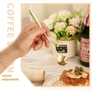4 Pcs Golden Decorative Spoon Set – Stylish Floral Design Spoons for Kitchen & Dining ( gold, OS )