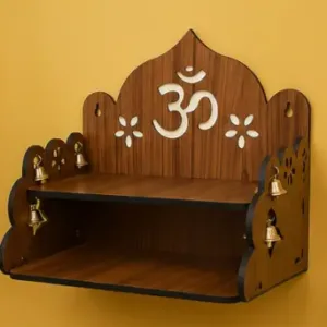 Wooden Hanging Temple – 2-Step Decorative Mandir for Home & Puja Room | Traditional Spiritual Wall Hanging ( brown, OS )