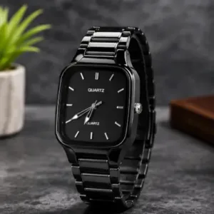 Men's Black Analog Quartz Watch – Stylish Square Dial Metal Strap Wrist Watch for Boys & Men ( black, OS )