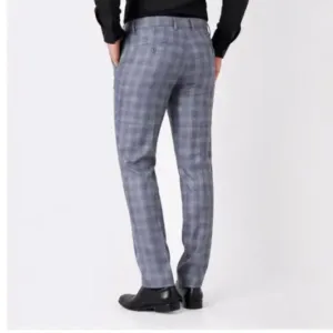 Men's Checked Trousers – Slim Fit Polycotton Pants for Casual, Office & Party Wear ( grey, 38 )