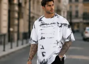 Men's Printed Cotton Blend T-Shirt – Stylish Half Sleeve Round Neck Casual T-Shirt for Daily Wear ( white, L )