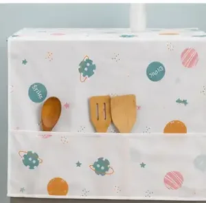 Fridge Top Cover with 6 Utility Pockets – Waterproof Printed Refrigerator Cover 130 × 54 cm with Handle Cover ( default, OS )