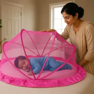 Foldable Baby Mosquito Net with Bedding – Portable Washable Infant Sleeping Bed Protector ( pink, OS )