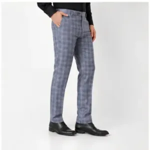 Men's Checked Trousers – Slim Fit Polycotton Pants for Casual, Office & Party Wear ( grey, 38 )