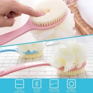 2-in-1 Body Brush with Loofah – Long Handle Bath Scrubber for Back, Body & Shower Cleaning ( multicolor, OS )