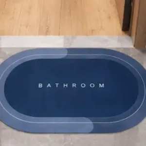 Anti-Skid Water Absorbent Oval Bathroom Mat – Quick Dry Rubber Floor Doormat for Bathroom & Kitchen ( blue, OS )