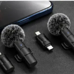 Dual Wireless Lavalier Microphone – Mini Clip-On Collar Mic with Noise Reduction for iPhone & Android | USB-C & Lightning Receiver ( black, OS )