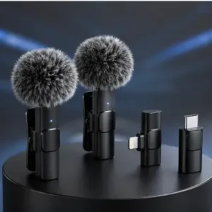 Dual Wireless Lavalier Microphone – Mini Clip-On Collar Mic with Noise Reduction for iPhone & Android | USB-C & Lightning Receiver ( black, OS )