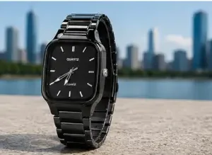 Men's Black Analog Quartz Watch – Stylish Square Dial Metal Strap Wrist Watch for Boys & Men ( black, OS )