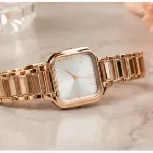 Women’s Square Black Dial Watch – Stainless Steel Strap Quartz Analog Wristwatch | Stylish Rose Fashion Watch ( gold, OS )