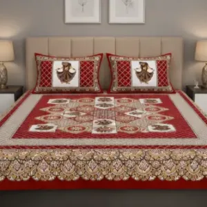 Designer Jaipuri King Size Printed Cotton Bedsheet with 2 Pillow Covers – Double Bed Floral & Traditional Print ( multicolor, King )