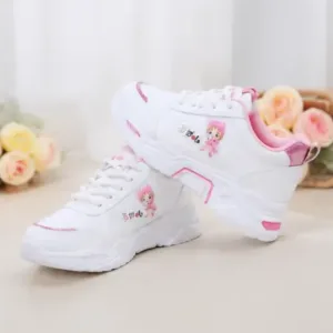 Kids Stylish Printed Casual Shoes for Girls – Lace-Up Synthetic Shoes with Comfortable Rubber Sole ( pink, 4 )