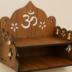 Wooden Hanging Temple – 2-Step Decorative Mandir for Home & Puja Room | Traditional Spiritual Wall Hanging ( brown, OS )