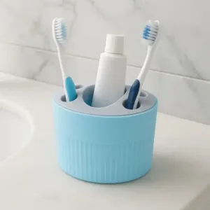 Bathroom Toothbrush Holder Stand – Multipurpose Plastic Organizer for Toothbrush, Toothpaste & Bathroom Essentials ( Sky Blue, OS )